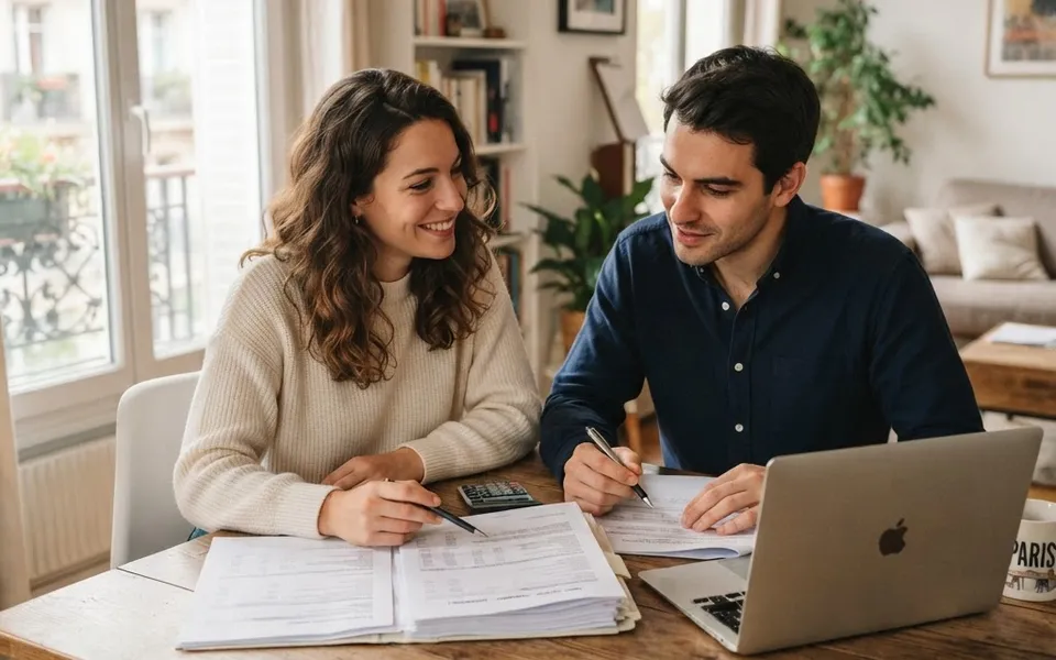 Couple préparant un dossier de crédit immobilier