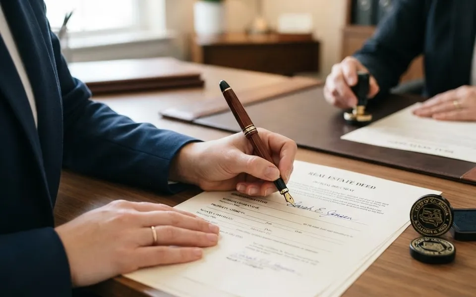 Signature d’un acte immobilier chez le notaire